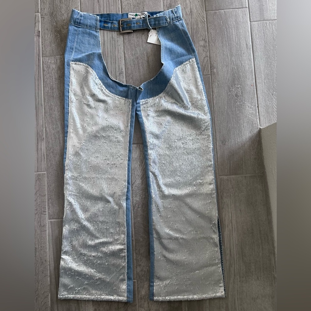 NWT Free People x  Tricia Fix Festival Denim Shine Chaps  - M - Picture 3 of 5